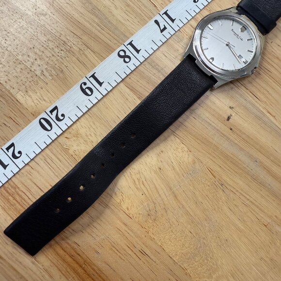 Kenneth Cole Mens Silver Watch With Black Leather Band Analog Date Display - Picture 6 of 12